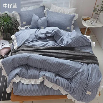 

2020 new type summer 100% cotton lotus leaf edge fitted bed sheet flat bedding sheet pillowcase quilt cover