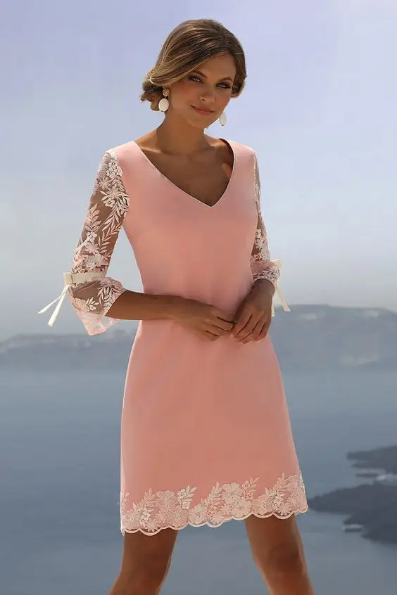 

Short Mother Of The Bride Dresses 2019 Lace Sleeve Knee Length Simple Kurti Wedding Party Guest Gown vestido de madrinha farsali