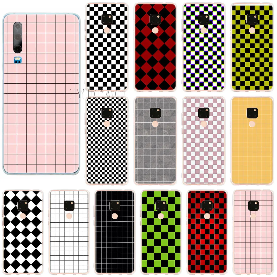 White Grid Checkerboard Simple Retro Hard Case for Huawei Mate 10 20 30 Pro Lite Y6 Y7 Y9 Prime P Smart Z Plus 2019 | Мобильные