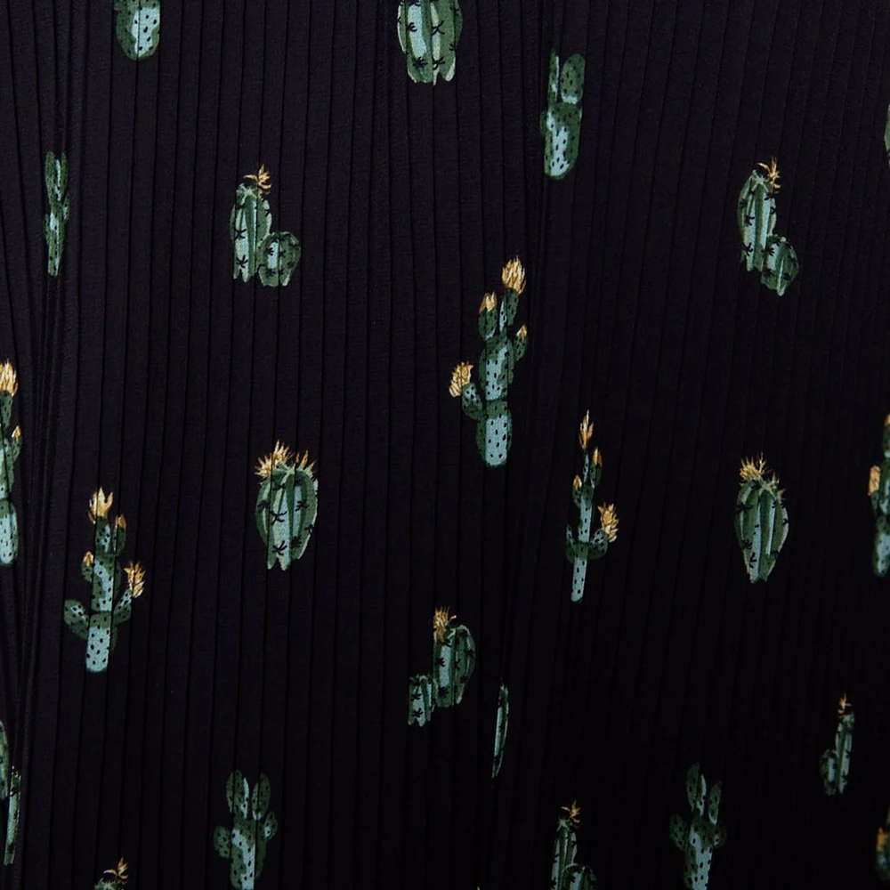 ZA черный кактус печати модное платье Женская одежда в богемном стиле для отдыха заявление с О-образным вырезом, платье Вечерние подарки оптом