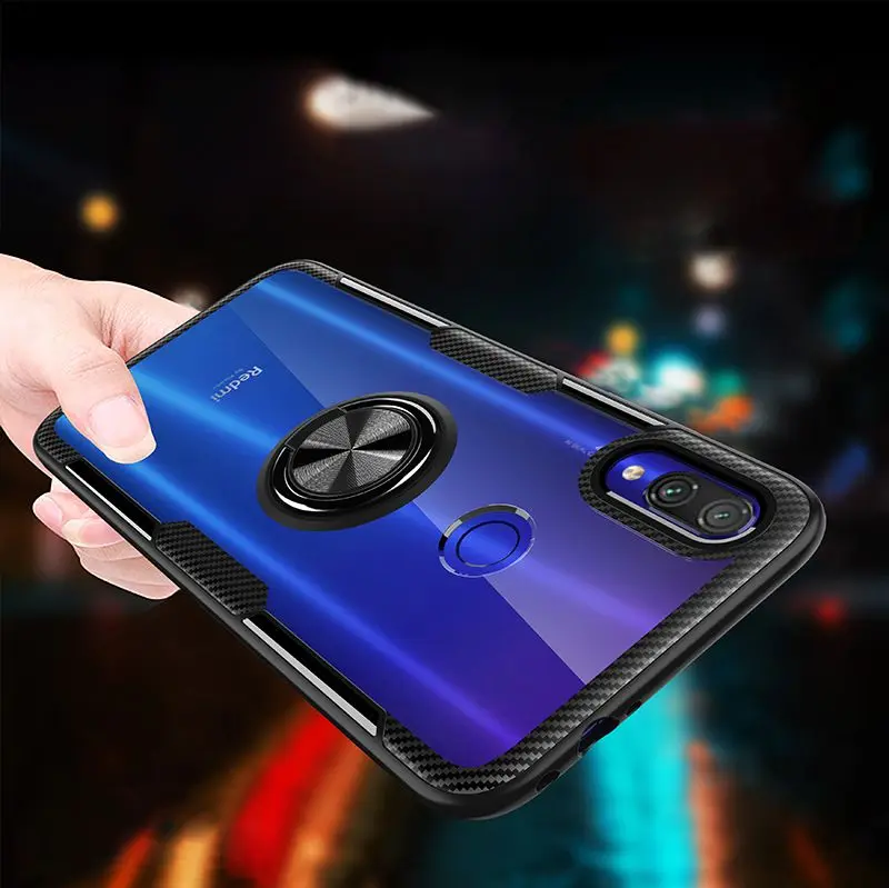 

For redmi note7 Transparent Case with Magnetic Vehicle Support Ring case For xiaomi redmi note5 cover redmi7 Transparent Case