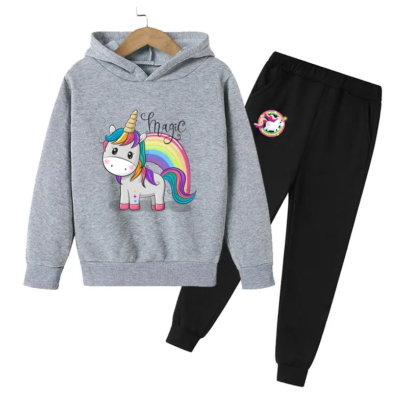 Unicorn Hoodie Children's Hoodie Game Set Autumn Children's Hoodie + Pants 2-Piece Set Girl Cute Girl Sweatshirt 4-14 Years Old hooded hoodie for kids