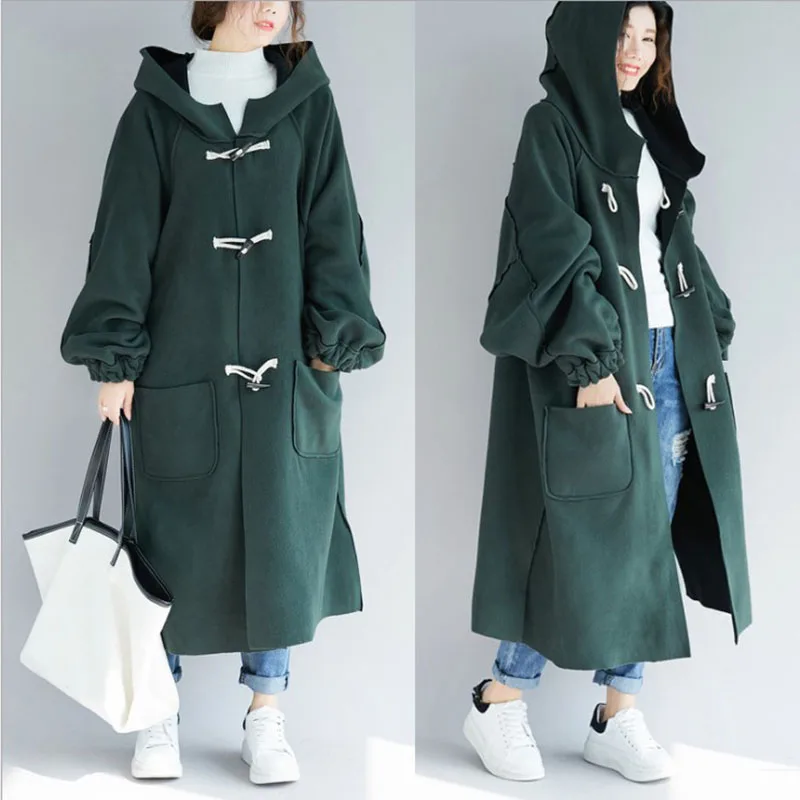 Негабаритных женщин s ветровка Мода средней длины Корейская осень зима свободная двухсторонняя одежда ветровка куртка Женское пальто - Цвет: Dark green