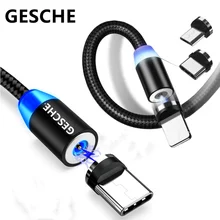 GESCHE LED Magnetic USB Cable Fast Charging Type C Cable Magnet Charger Data Charge Micro USB Cable Mobile Phone Cable USB Cord