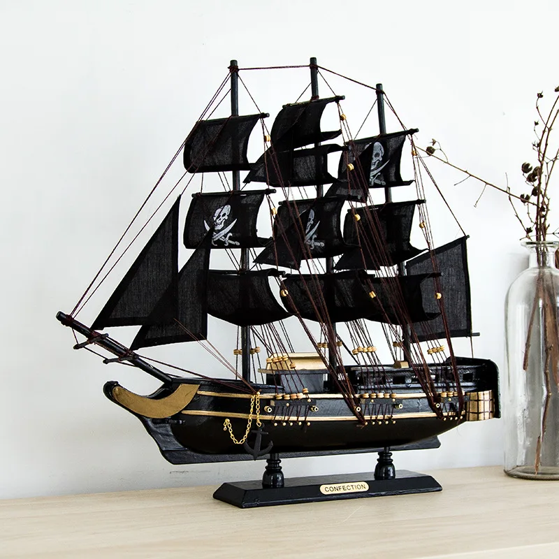 

50cm Solid Wood Pirate Ship Mediterranean Sailing Model Wooden Crafts European Ornaments Sailing Boat Manual Craft Accessories