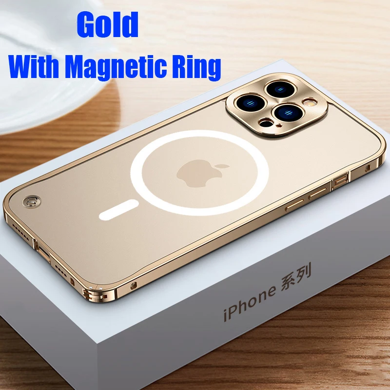 Aluminum Alloy Metal Frame Case For iPhone 13 12 Pro Max Mini with Magnetic Ring Wireless Charger Support case iphone 13 mini 