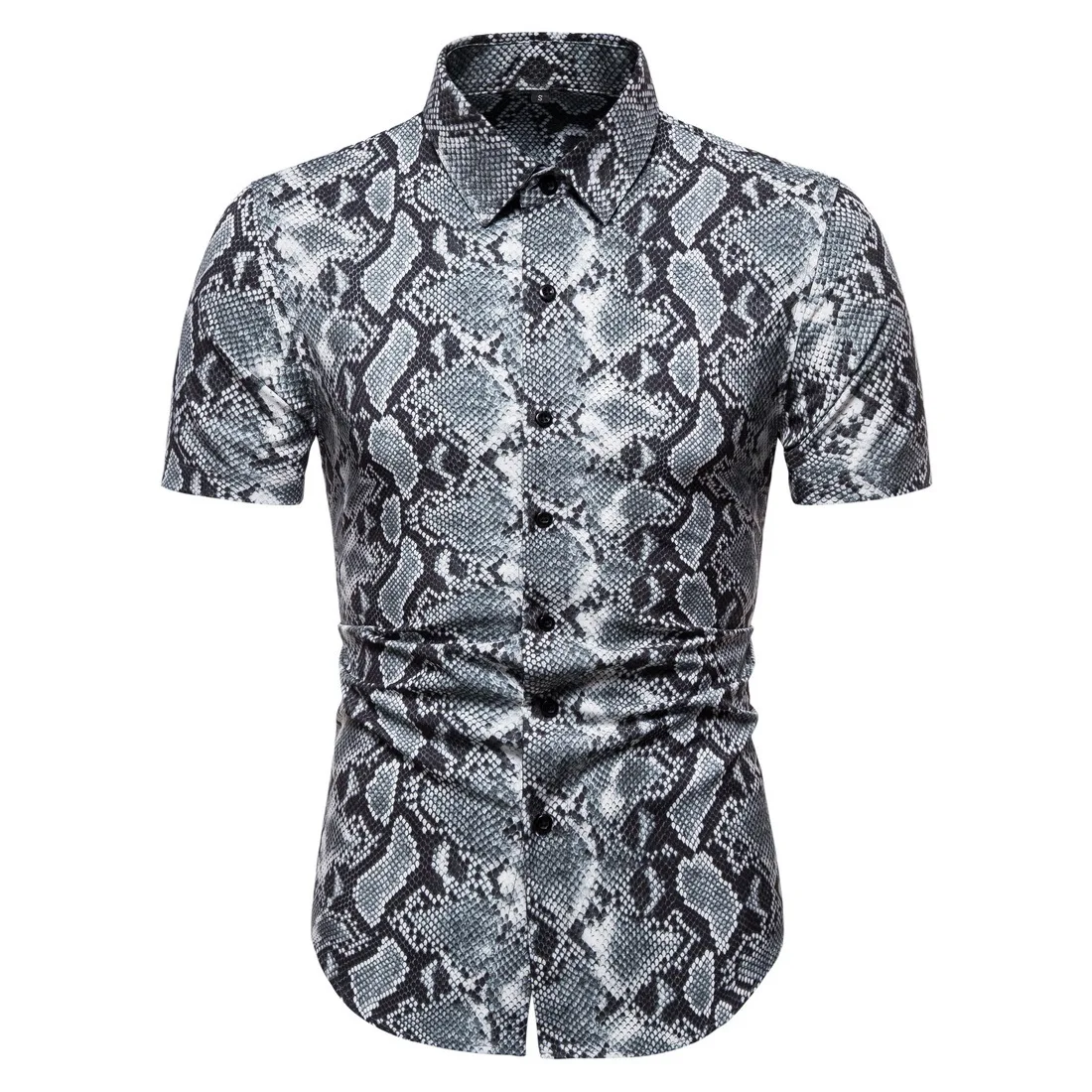 Shirt Men Peronality Snakeskin Print Short Sleeve Top Male Fashion ...