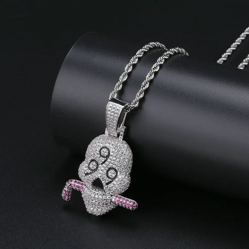 

Cross Border Europe And America Cool Popular Brand Hip Hop 999 Skull Pendant Micro Studded Zircon Men Solid Necklace Ornament