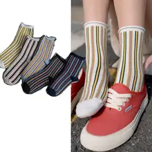 Осенние и зимние новые цветные контрастные полосатые подкручивающиеся женские носки, модные корейские хлопковые дышащие Японские Женские носки
