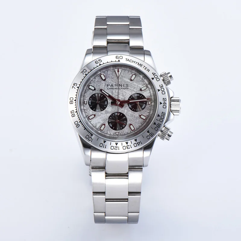 

New Parnis 39mm Silver Case Quartz Chronograph Sapphire Crystal Men's Stainless Steel Watches Japan Movement reloj hombre 2023