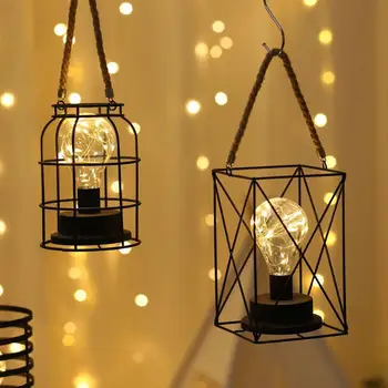 

2020 Led Night Lights Creative Modern Metal Iron Hanging Lantern Bulb Lamp for Home Bedroom Party Decoration