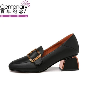 

2019 spring square head casual single shoes set foot fashion wild waterproof platform women's shoes.