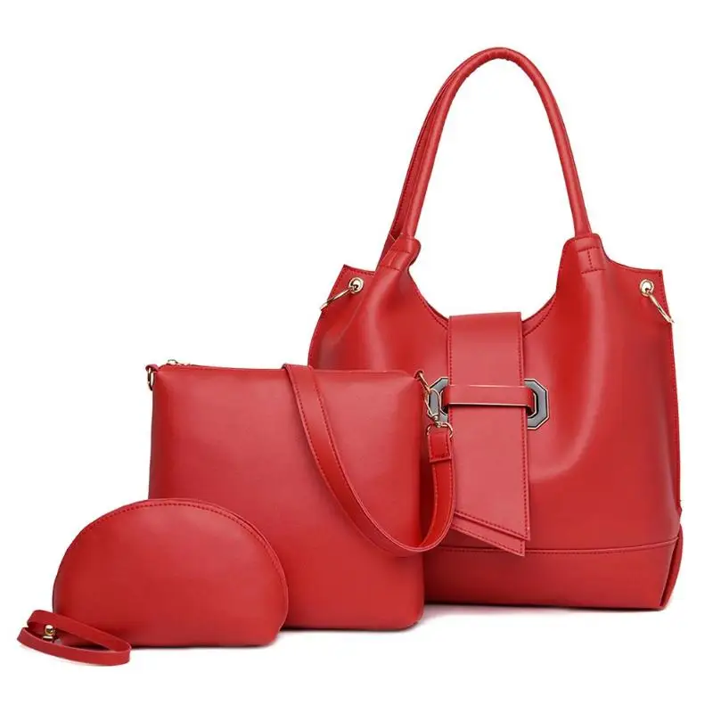 Red 3 шт./компл. модные кожаные Для женщин плеча Crossbody сумка клатч сумочка большой Ёмкость сумка, сумка через плечо, держатель для карт - Цвет: Red