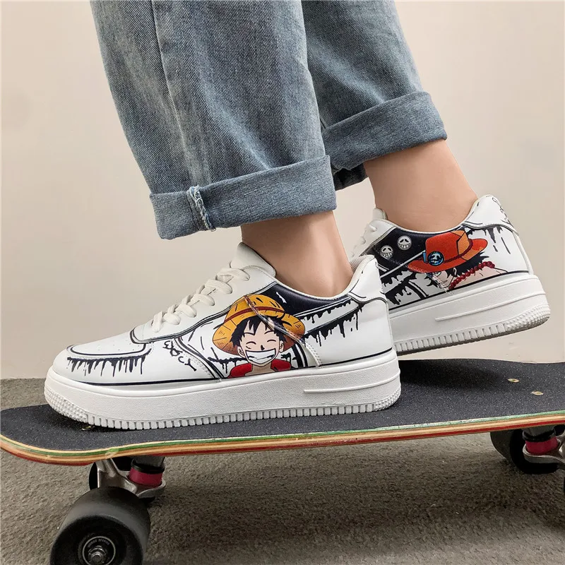 White Shoes Skateboard-Shoes Vulcanize Trend Men Flats Fashion Mens 44 Graffiti Personality