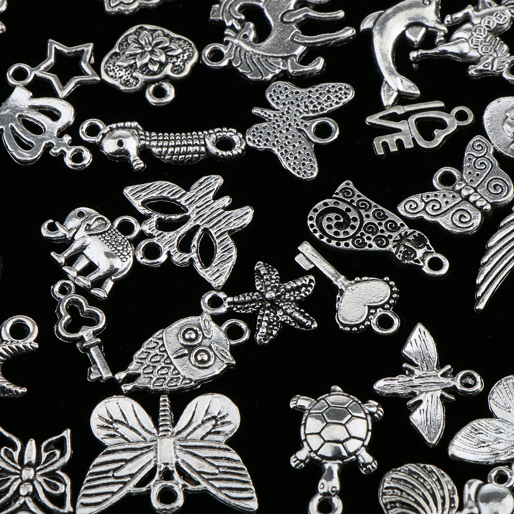100 Pieces Assorted Antique Charms Pendant for Craft Jewelry Making Loose Bead
