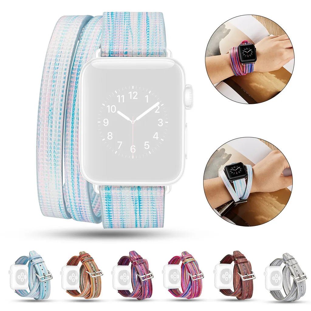 Смарт-часы аксессуары браслет для наручных часов Apple Watch серии 1/2/3/4 38/40 42/44 мм роскошный кожаный флэш-браслетный ремешок для часов браслет