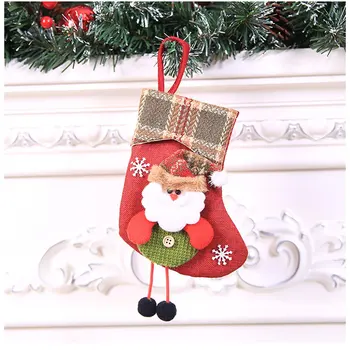 

Christmas Small Plaid Side Christmas Stocking Halloween Ornaments Cute For Christmasman To Package Candy Children New Year GIFTS