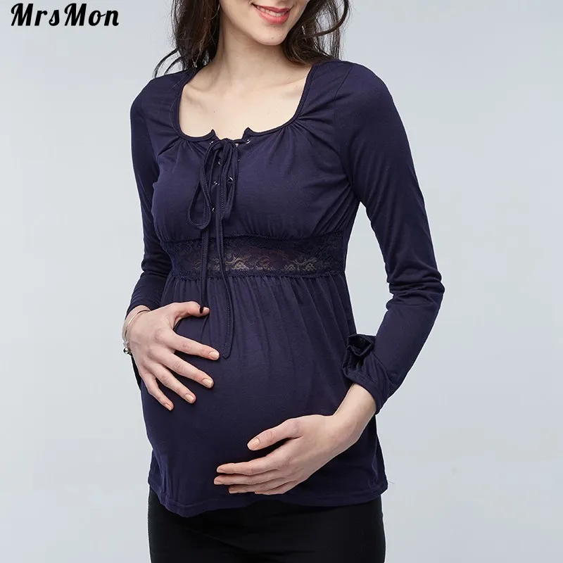 

2020 New Spring Pregnant Women Long Sleeve Tops Sexy Pregnancy Lace Splice Blouses Shirts Casual Maternity Clothings Plus Size