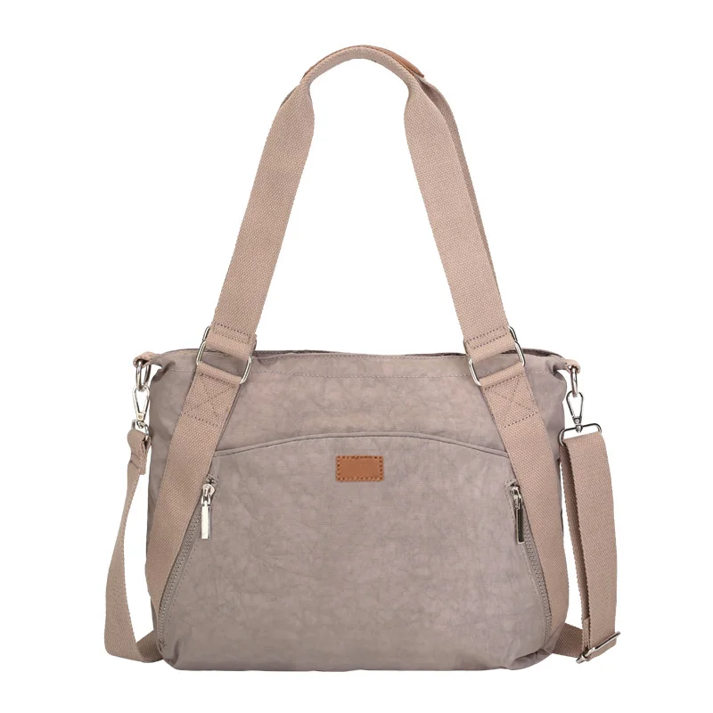 Women Durable Washed Nylon Handbag Lightweight Functional Wrinkle Nylon