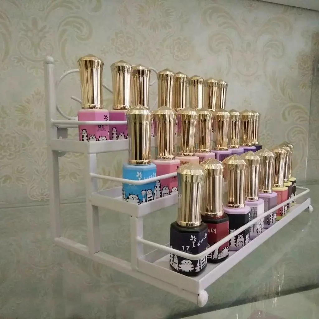 3 Tiers Metal Heart Design Cosmetic Nail Polish Display Rack Wall Mounted Tabletop Organizer Holds Up to 24 Bottles