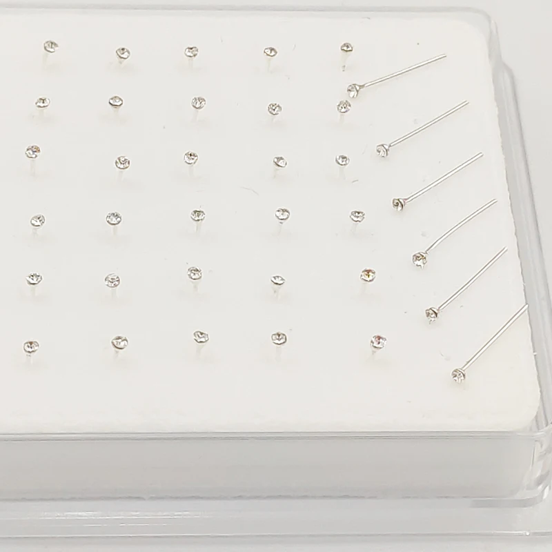 Nose Piercings 925 Sterling Silver Nose Studs Ring 1.2mm Tiny Nose Piercing Bone clear crystal nariz Piercing Body jewelry 36pcs