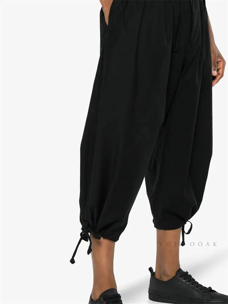 Men's Casual Pants Knickerbockers Sweatpants Spring/Summer New Black Elastic Waist Pleats Fashion Street Loose Large Size