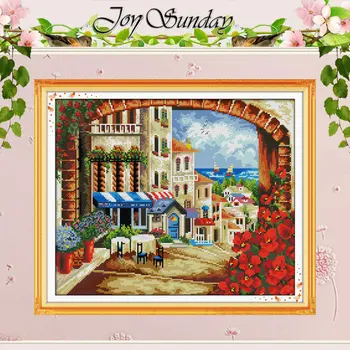 

Mediterranean Path Counted Cross Stitch 11CT 14CT Cross Stitch Sets Wholesale Scenery Cross-stitch Kits Embroidery Needlework