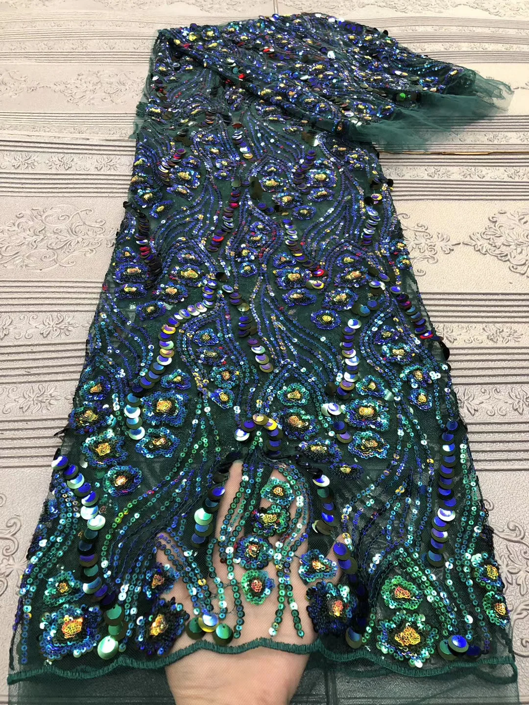 

French Sequin Lace Fabric 2021 High Quality Embroidery African Lace Fabric Nigeria Dress RF4319