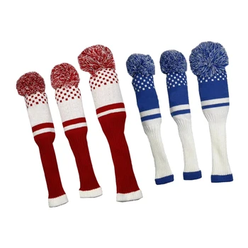 

6pcs Golf Club Sets Knitting Clubs Headcovers Wood Driver Caps Golf Club Protective Cover Head Guard Red + Blue