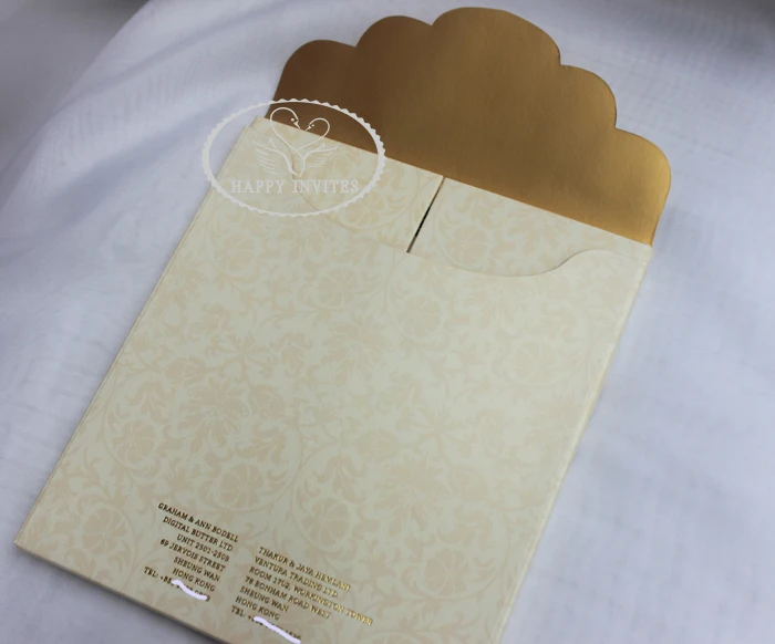 HI1091 - 19 Personalized Hard Cover Gate Fold Wedding Card with Gold Foil