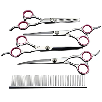 

5Pcs/Set Pet Grooming Scissors Dog Grooming Tool Stainless Steel With Round Tip Heavy Duty Titanium Coated Grooming Scissors Kit