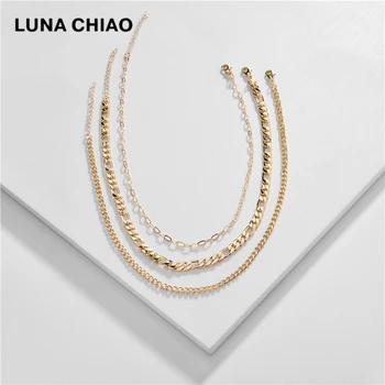 

LUNA CHIAO Triple Layered Layering Stackable Link Chain Necklaces for Summer