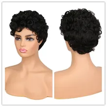 SuQ Women's Short Curly Black Wig Synthetic Natural Hair Party Pixie Cut Heat Resistant Afro Kinky Curly Wigs For Women