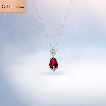 

QSJIE High quality 1:1 2020 new style simple and elegant, versatile red Drop Pendant Necklace, female gift for girlfriend