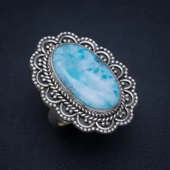 

Natural Caribbean Larimar Punk Style 925 Sterling Silver Ring US Size 7 N539