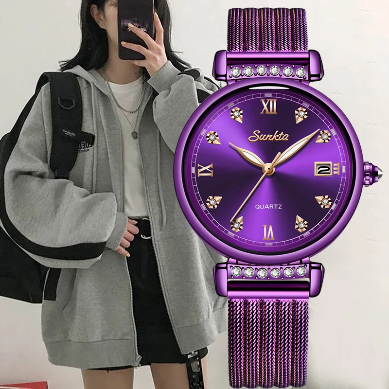 SUNKTA роскошные женские часы магнитные кварцевые наручные модные reloj mujer relogio feminino +
