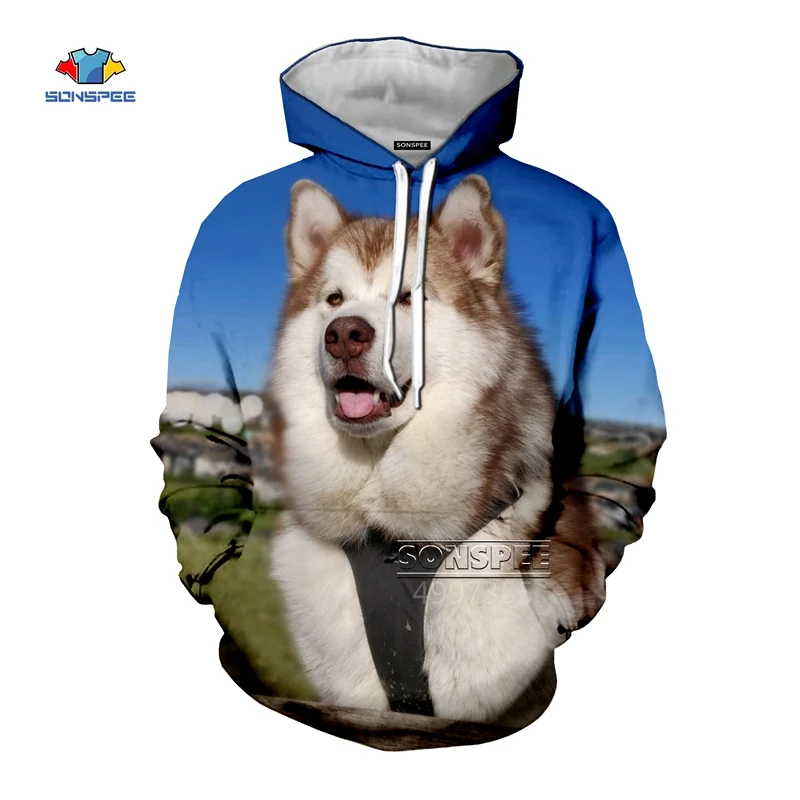 SONSPEE Толстовка Kawaii silly dog Husky, уличная одежда с 3D принтом животных, мужская и женская Толстовка Harajuku, модные толстовки с капюшоном, куртка E21