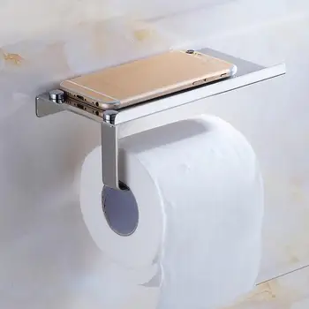 

Modern Wall Mounted Toilet Paper Holder Durable Bathroom Fixture Stainless Steel Roll Paper Holders With Phone Storage Shelf