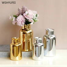 Скандинавский Золотой светильник, роскошная керамическая ваза с обшивкой, украшение, креативный дом, гостиная, украшение стола, Цветочная вставка, ремесла