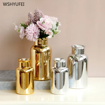 

Nordic golden light luxury ceramic plating vase decoration creative home living room table decoration flower insert crafts