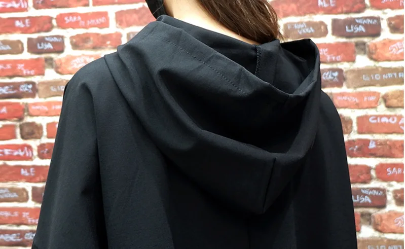 [DEAT] Loose Fit Spliced Pocket Sweatshirt New Hooded Long Batwing Sleeve Women Big Size Fashion Autumn Winter 19L-a108