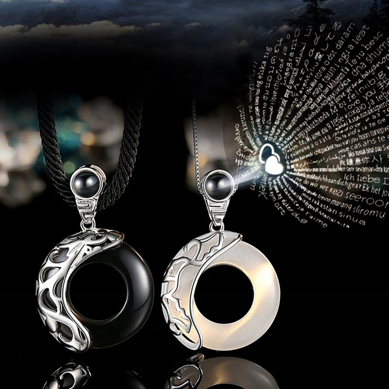 

Letter Necklace 100 Languages I Love You Projection Pendant Necklace Women Jewelry Set Peace Buckle Pendant Lovers Couple Gifts