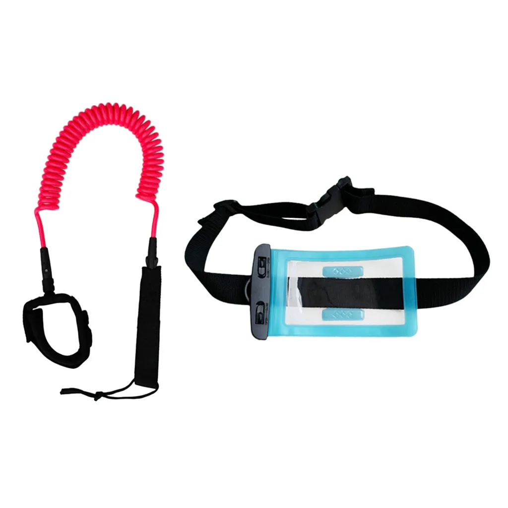 10ft 7mm Coiled Surfboard SUP Leash Stand up Paddle Board Leg Rope Ankle Strap with Waterproof Wallet Dry Bag for Surfing 