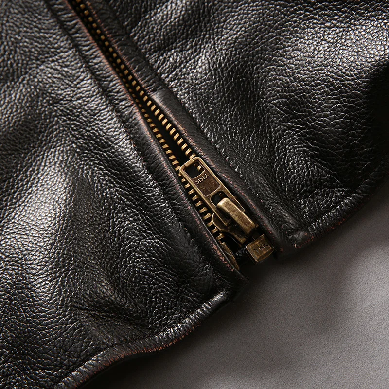 New Men Vintage Black Motorcycle Leather Jacket Fashion Thick Cow Skin Slim fit Biker Jackets Winter Coats