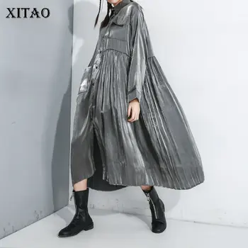 

XITAO Tide Brand Personality Plus Size Dress Women Long Sleeve Single-breasted Dresses Harajuku Oversized Long Sleeve XJ3489