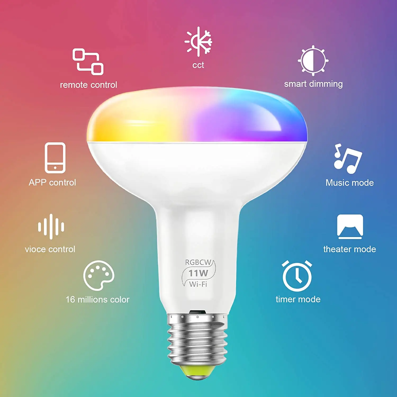 

Smart WiFi Light Bulb, BR30 Dimmable Multicolor Alexa Smart Bulbs, 2.4G(Not 5G) E26 RGBCW Color Changing LED Bulb 11W (100w Equ)