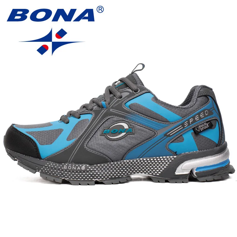 BONA/Новинка года; дизайнерские Популярные кроссовки; Мужская обувь из сетчатого материала; легкая дышащая мужская повседневная теннисная обувь; Мужская Уличная обувь; zapatos hombre - Цвет: Blue dark gray