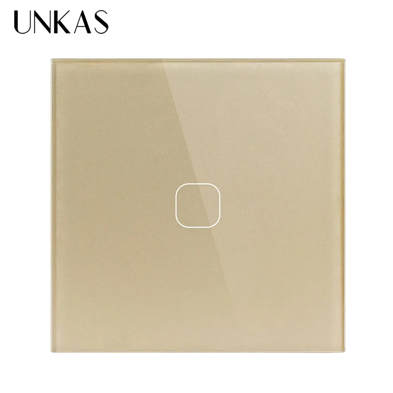 

UNKAS EU/UK Standard,1 Gang 1 Way Wall Touch Switch, White Crystal Glass Switch Panel, 220-250V, Only Touch Function
