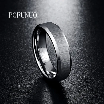 

POFUNUO tungsten wedding ring men's fashion simple ring tungsten steel brushed Matt plating tungsten party ring free shipping