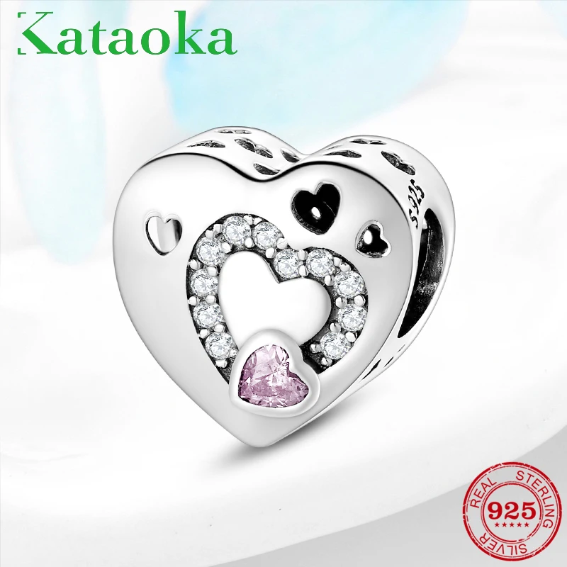 

Fashion 925 Sterling Silver Heart shape Sparkling CZ Beads Fit Charms Original Pandora Bracelet Necklace Jewelry Making